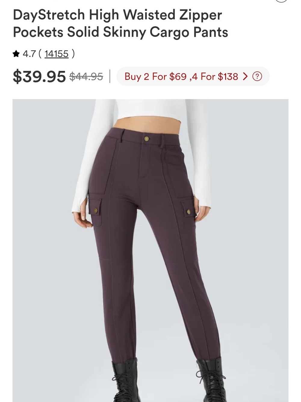 High-Waisted Skinny Cargo Pants - Deep Plum 6